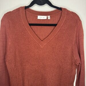 Sweater‎ Rust Orange Size Large Knit Crew Neck Long Sleeve Pullover Top Soft